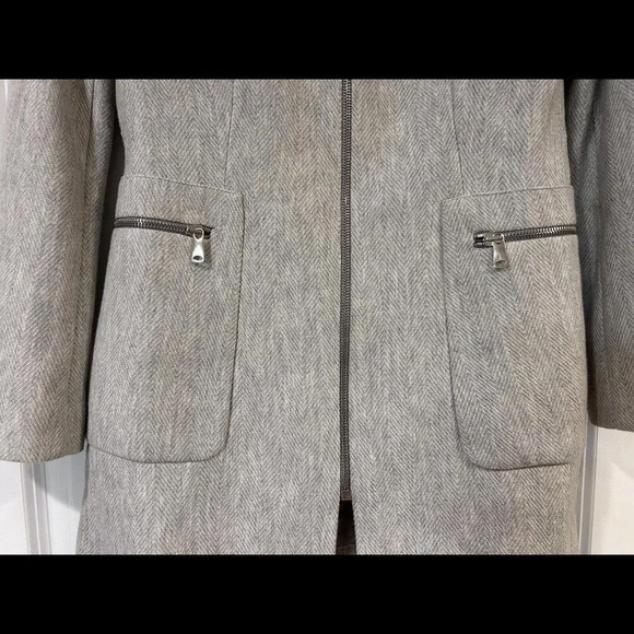 ZARA Gray Marl Herringbone Frock Blazer Jacket Zip Up Stretchy Career Medium - Picture 4 of 15